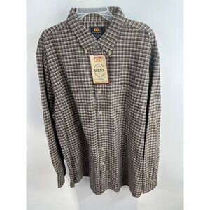 Route 66 Mens Brown & White Plaid Button-Down Shirt Extra Large Cotton